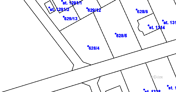 Parcela st. 628/4 v KÚ Vrahovice, Katastrální mapa