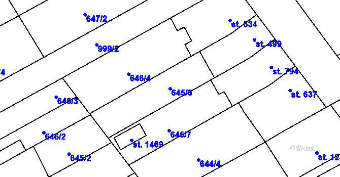 Parcela st. 645/6 v KÚ Vrahovice, Katastrální mapa