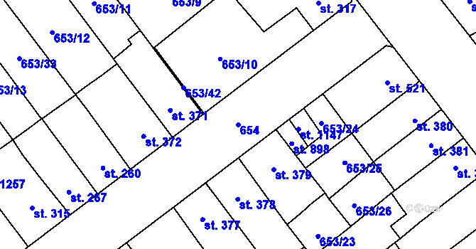 Parcela st. 654 v KÚ Vrahovice, Katastrální mapa