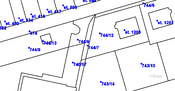 Parcela st. 744/7 v KÚ Vrahovice, Katastrální mapa