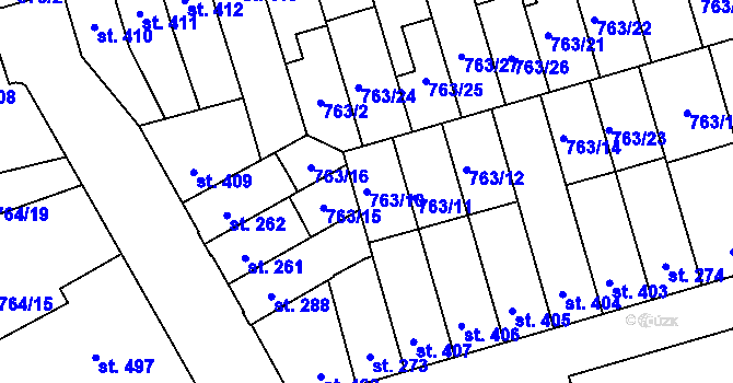 Parcela st. 763/10 v KÚ Vrahovice, Katastrální mapa