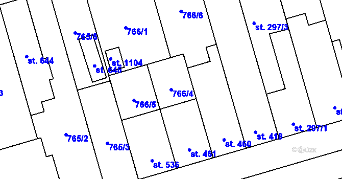Parcela st. 766/4 v KÚ Vrahovice, Katastrální mapa
