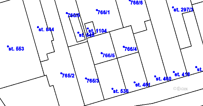 Parcela st. 766/5 v KÚ Vrahovice, Katastrální mapa