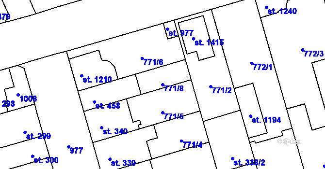 Parcela st. 771/8 v KÚ Vrahovice, Katastrální mapa