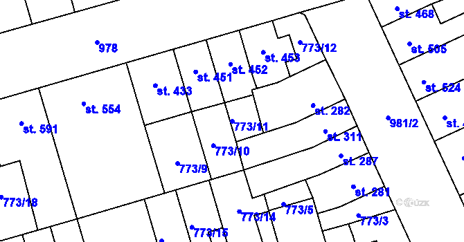 Parcela st. 773/11 v KÚ Vrahovice, Katastrální mapa