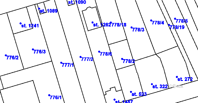 Parcela st. 778/6 v KÚ Vrahovice, Katastrální mapa