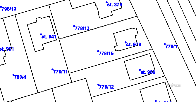 Parcela st. 778/15 v KÚ Vrahovice, Katastrální mapa