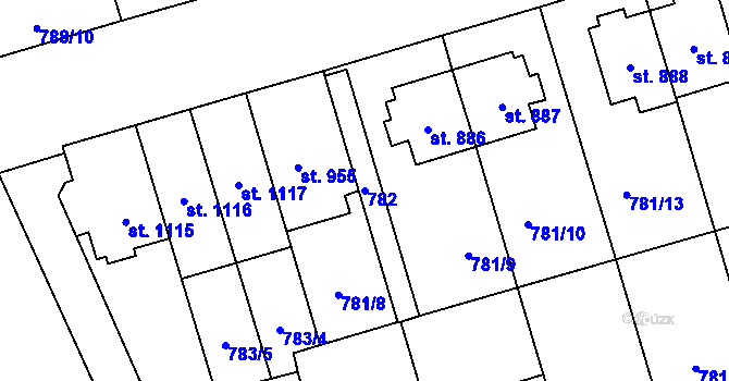 Parcela st. 782 v KÚ Vrahovice, Katastrální mapa