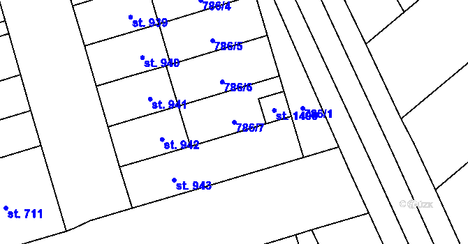 Parcela st. 786/7 v KÚ Vrahovice, Katastrální mapa