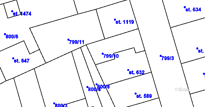 Parcela st. 799/10 v KÚ Vrahovice, Katastrální mapa