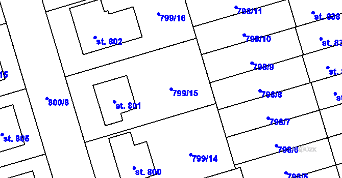Parcela st. 799/15 v KÚ Vrahovice, Katastrální mapa