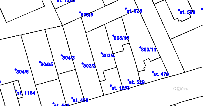 Parcela st. 803/4 v KÚ Vrahovice, Katastrální mapa