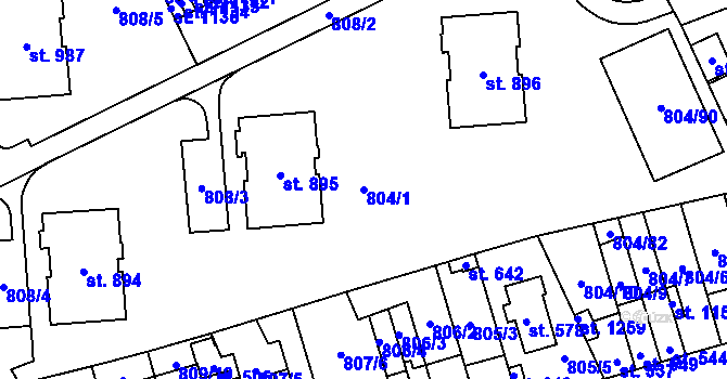 Parcela st. 804/1 v KÚ Vrahovice, Katastrální mapa