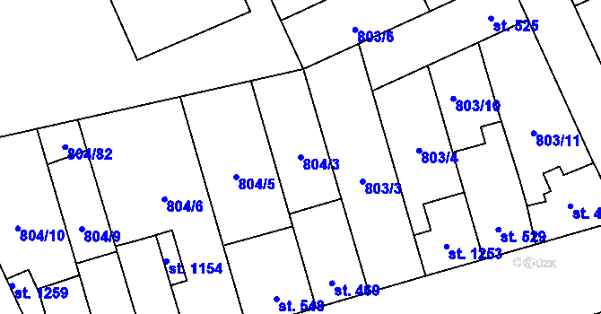 Parcela st. 804/3 v KÚ Vrahovice, Katastrální mapa