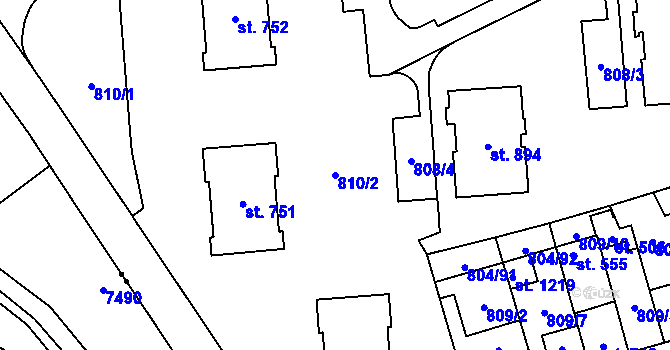 Parcela st. 810/2 v KÚ Vrahovice, Katastrální mapa
