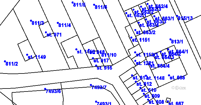 Parcela st. 811/10 v KÚ Vrahovice, Katastrální mapa
