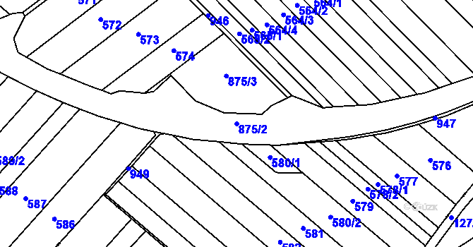 Parcela st. 875/2 v KÚ Vrahovice, Katastrální mapa