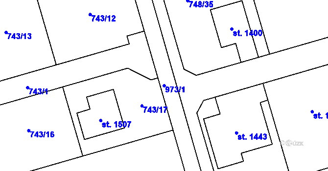 Parcela st. 973/1 v KÚ Vrahovice, Katastrální mapa