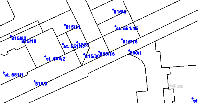 Parcela st. 815/15 v KÚ Vrahovice, Katastrální mapa