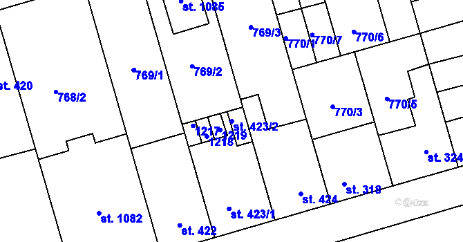Parcela st. 423/2 v KÚ Vrahovice, Katastrální mapa