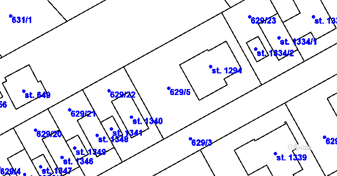 Parcela st. 629/5 v KÚ Vrahovice, Katastrální mapa