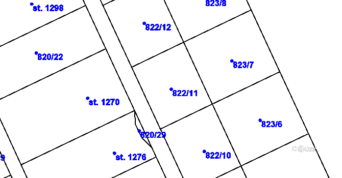 Parcela st. 822/11 v KÚ Vrahovice, Katastrální mapa
