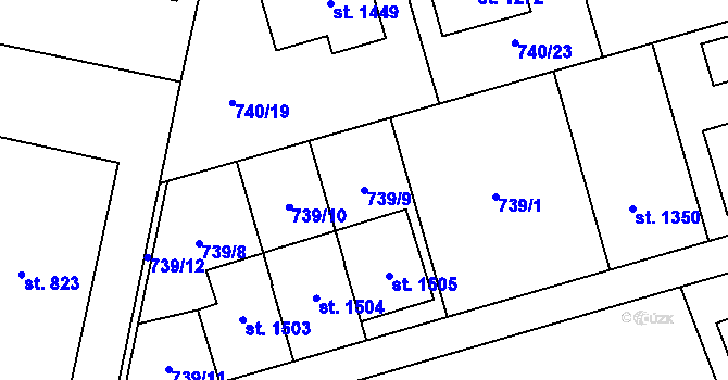 Parcela st. 739/9 v KÚ Vrahovice, Katastrální mapa