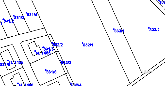 Parcela st. 832/1 v KÚ Vrahovice, Katastrální mapa