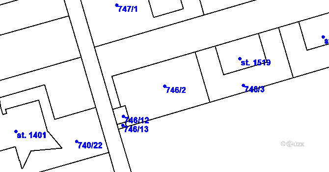 Parcela st. 746/2 v KÚ Vrahovice, Katastrální mapa