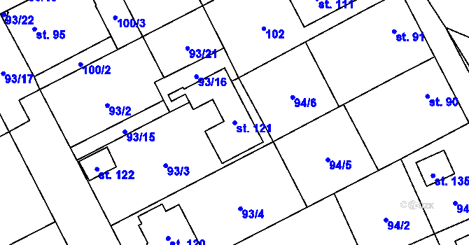 Parcela st. 121 v KÚ Mlčechvosty, Katastrální mapa