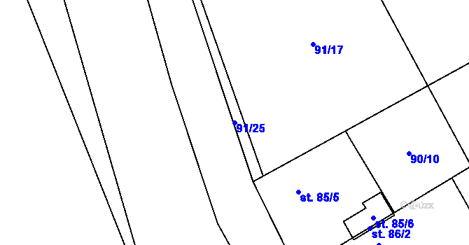 Parcela st. 91/25 v KÚ Mlčechvosty, Katastrální mapa