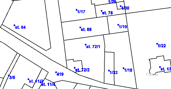 Parcela st. 72/1 v KÚ Mlčechvosty, Katastrální mapa