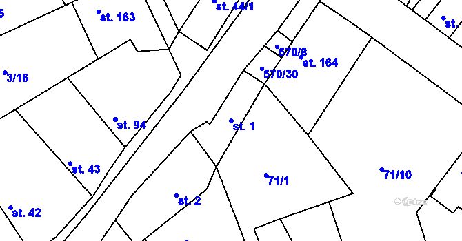 Parcela st. 1 v KÚ Vraňany, Katastrální mapa