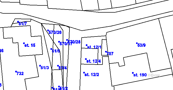 Parcela st. 12/1 v KÚ Vraňany, Katastrální mapa