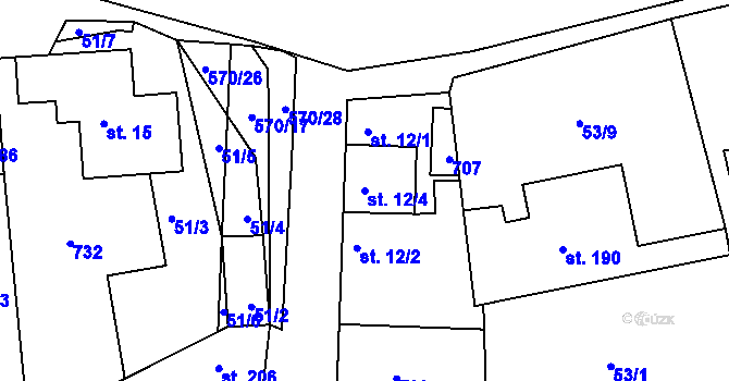 Parcela st. 12/4 v KÚ Vraňany, Katastrální mapa