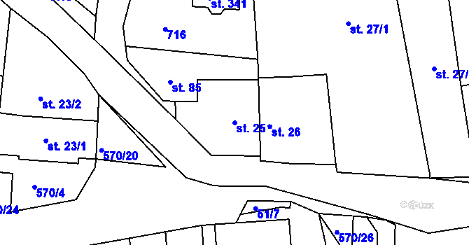 Parcela st. 25 v KÚ Vraňany, Katastrální mapa