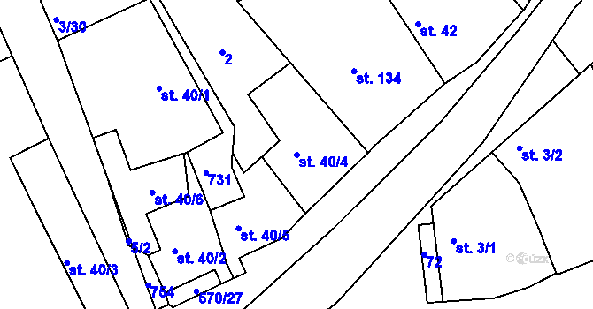 Parcela st. 40/4 v KÚ Vraňany, Katastrální mapa
