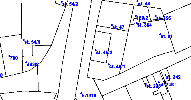 Parcela st. 46/2 v KÚ Vraňany, Katastrální mapa
