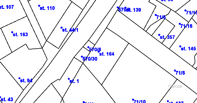 Parcela st. 164 v KÚ Vraňany, Katastrální mapa