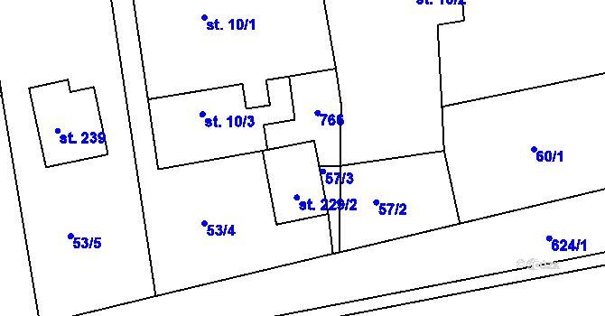Parcela st. 229/2 v KÚ Vraňany, Katastrální mapa