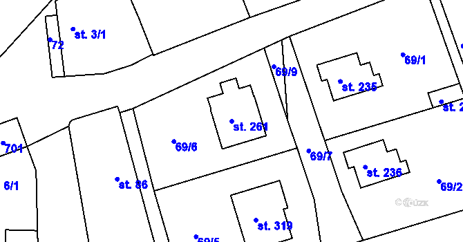 Parcela st. 261 v KÚ Vraňany, Katastrální mapa