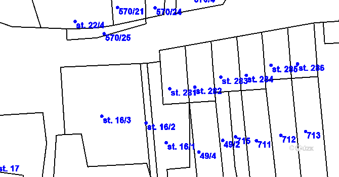 Parcela st. 281 v KÚ Vraňany, Katastrální mapa