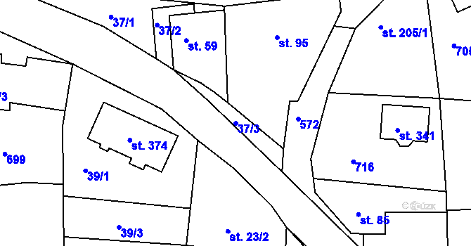 Parcela st. 37/3 v KÚ Vraňany, Katastrální mapa