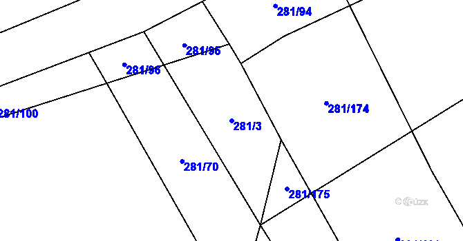 Parcela st. 281/3 v KÚ Vraňany, Katastrální mapa