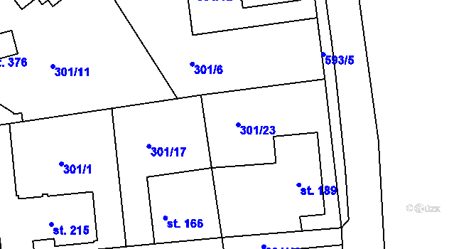 Parcela st. 301/23 v KÚ Vraňany, Katastrální mapa