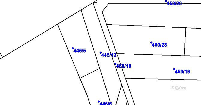 Parcela st. 445/12 v KÚ Vraňany, Katastrální mapa