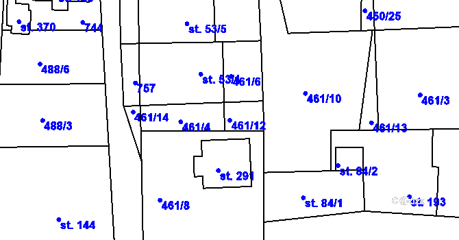 Parcela st. 461/12 v KÚ Vraňany, Katastrální mapa