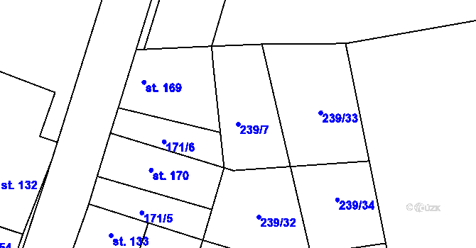 Parcela st. 239/7 v KÚ Vraňany, Katastrální mapa