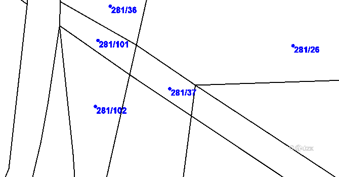 Parcela st. 281/37 v KÚ Vraňany, Katastrální mapa