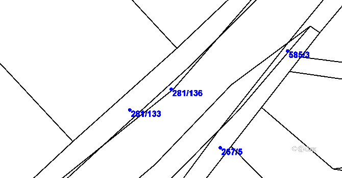 Parcela st. 281/136 v KÚ Vraňany, Katastrální mapa